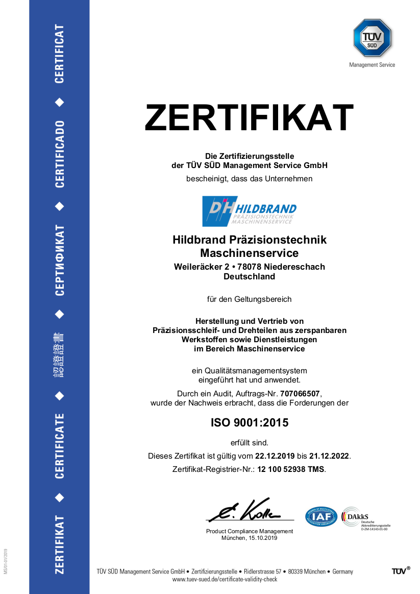 Hildbrand Zertifikat 9001 2015